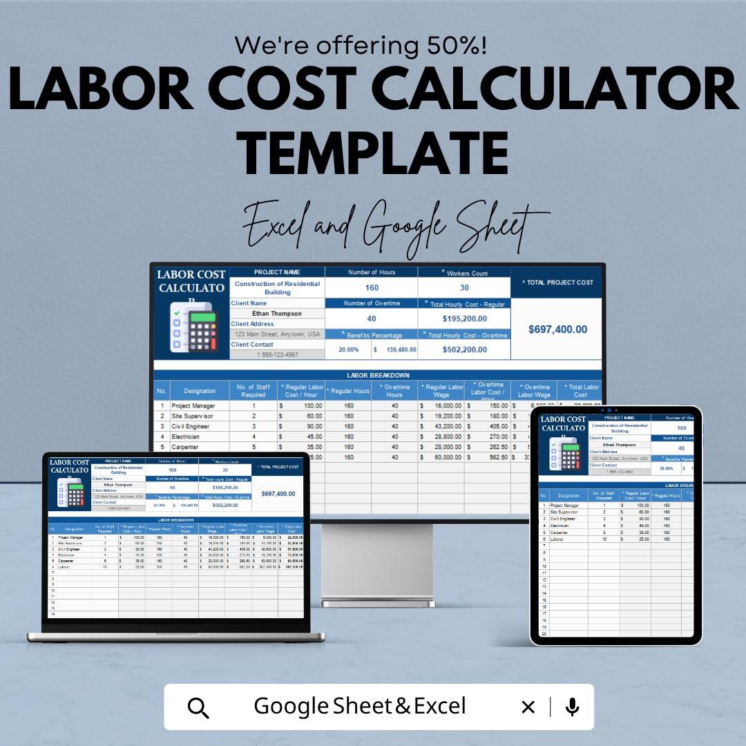 Labor Cost Calculator Template | Project Cost Estimator Spreadsheet ...