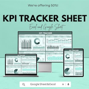 KPI Tracker Sheet | Google Sheets & Excel | Sales, Marketing and Operations Performance Tracking | Business Metrics Dashboard |