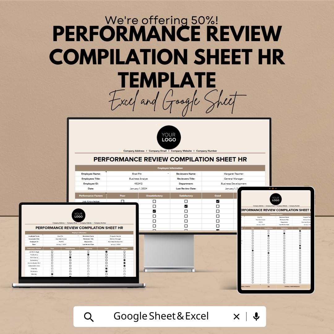 Performance Review Compilation Sheet HR Template | Employee Evaluation ...