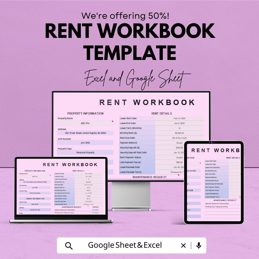 Deferred Rent Sample Workbook Rent Workbook Template | Excel and Google Sheets | Rental Property ...