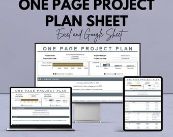 One Page Project Plan Sheet – Excel & Google Sheets Template for Project Management, Budgeting, and Task Tracking