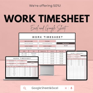 Hoja de horas de trabajo para empleados / Seguimiento de horas de trabajo, horas extras y nómina / Plantilla de Excel y Google Sheet
