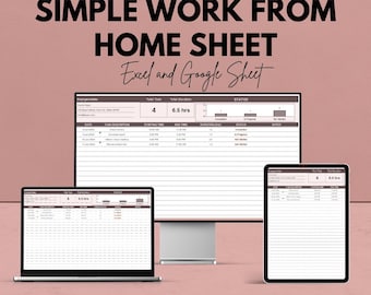 Simple Work from Home Sheet - Excel & Google Sheets Template | Work Tracker for Remote Jobs | Customizable Task Manager