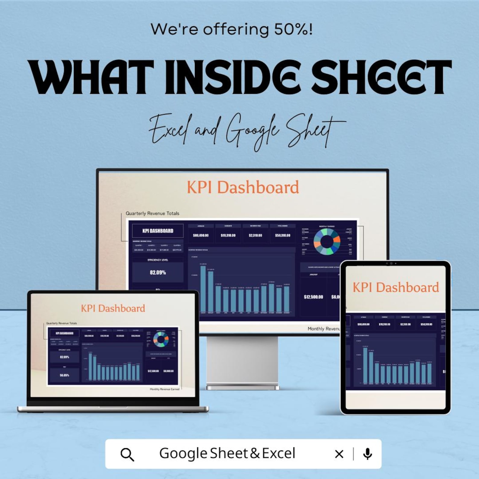 KPI Dashboard Template - Excel & Google Sheet, Business Performance ...