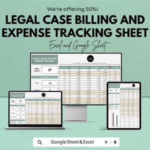 Legal Case Billing and Expense Tracking Sheet | Legal Finance Template | Excel & Google Sheets | Law Firm Billing Tracker