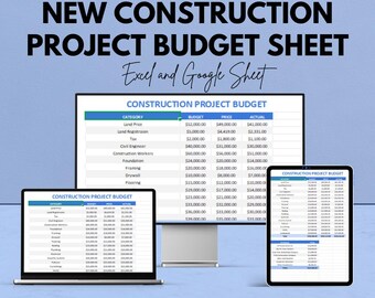 Hoja de presupuesto para proyecto de nueva construcción / Plantilla de Excel y Google Sheets / Gestione los costos del proyecto eficientemente
