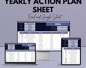 Yearly Action Plan Sheet - Excel & Google Sheet Template for Annual Project Management