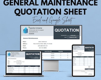 General Maintenance Quotation Sheet | Service Quote Template | Google Sheets & Excel | Editable Pricing Estimate Form