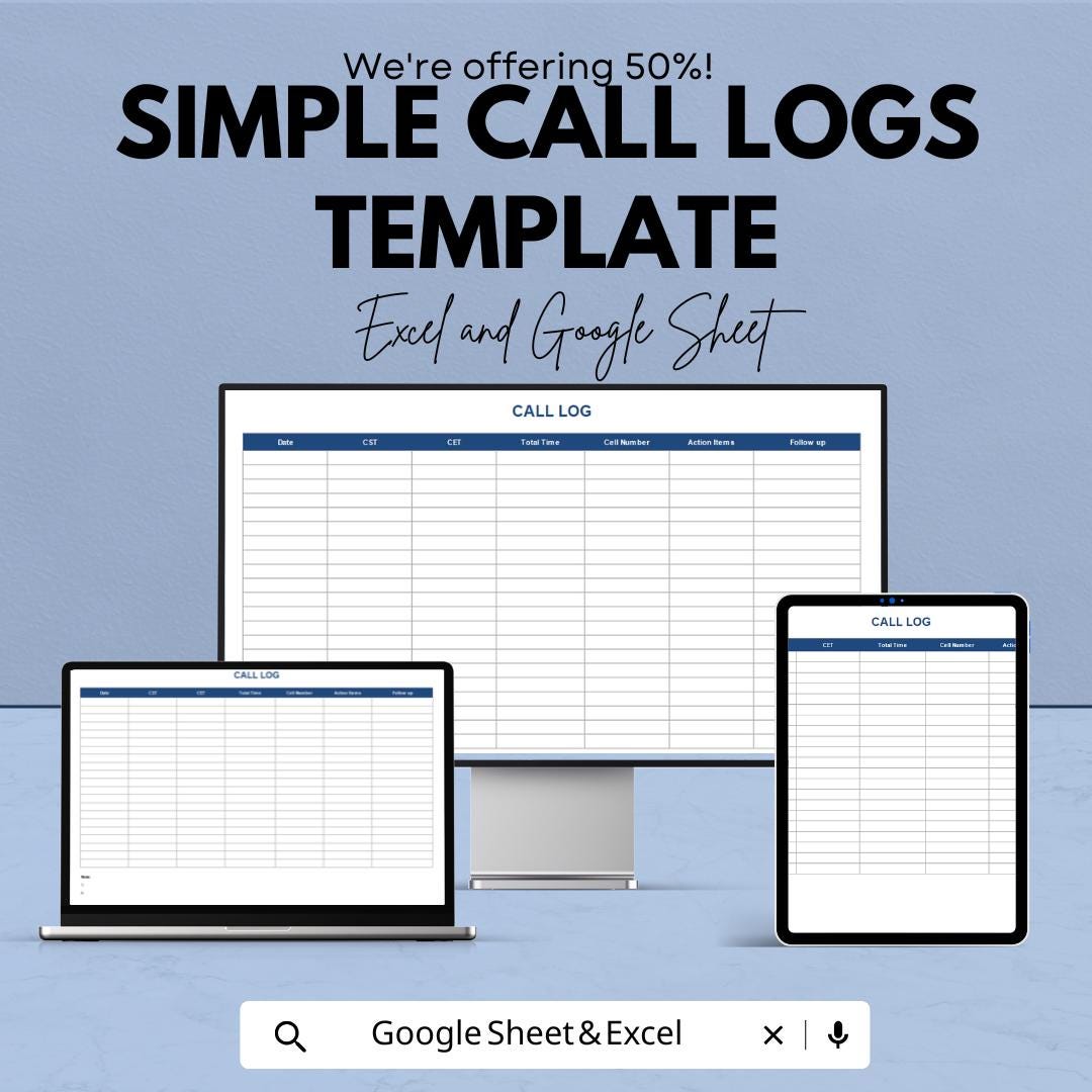 Simple Call Logs Template | Excel & Google Sheets | Call Tracking ...