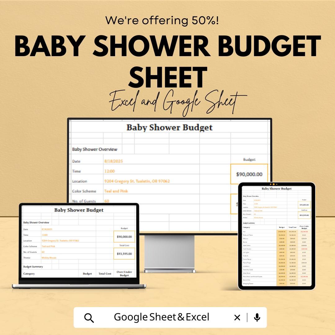 Baby Shower Budget Sheet | Excel & Google Sheets Template | Event ...