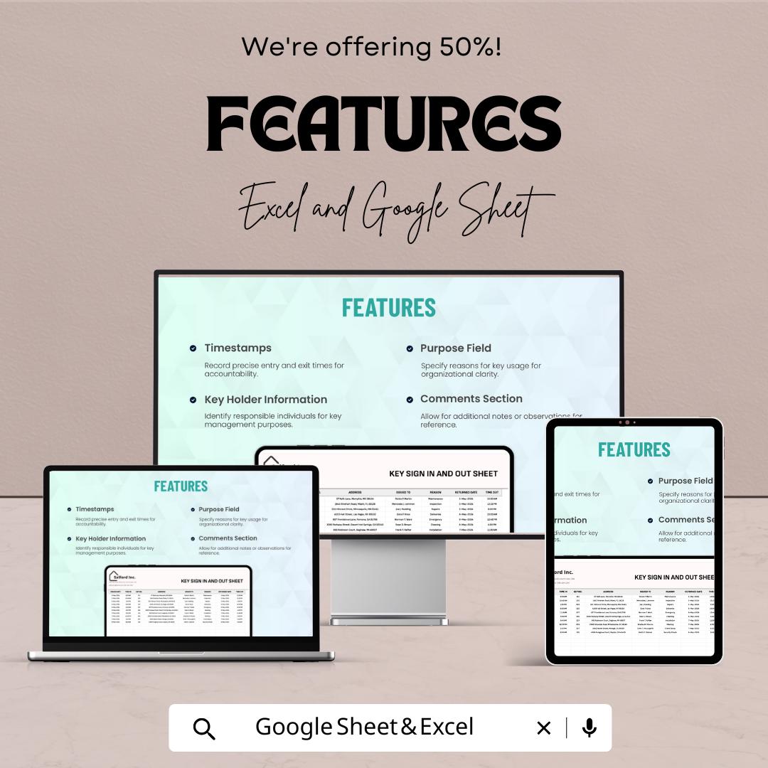 Key Sign in and Out Sheet – Excel and Google Sheet Template | Track Key ...