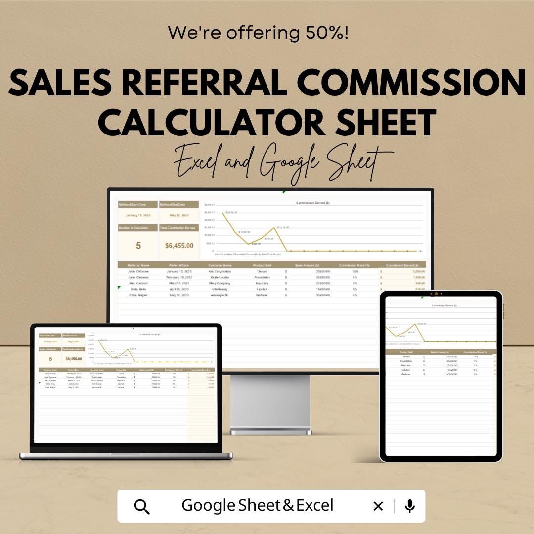 Sales Referral Commission Calculator Sheet | Excel and Google Sheets ...