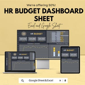 HR Budget Dashboard Sheet | Excel and Google Sheet | Monthly & Annual HR Budget Tracker | Employee Expense and Income Analysis