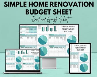 Simple Home Renovation Haushaltsblatt | Excel & Google Sheets | Bearbeitbarer Budget Tracker | Haus Remodel Planer