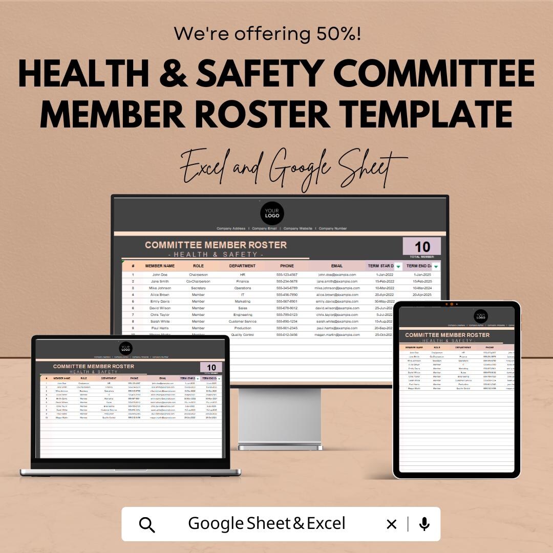 Health & Safety Committee Member Roster Template | Excel and Google ...