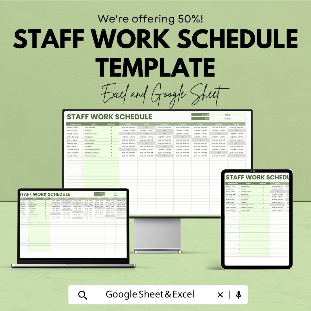 Staff Work Schedule Template | Employee Shift Planner | Staff Roster ...