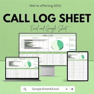 Call Log Sheet | Google Sheets & Excel Template | Client Call Tracker with Duration Graph, Call Type Chart, CRM Log for Business