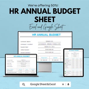 HR Annual Budget Template | Excel and Google Sheets | 50% Off! | Employee Budgeting & Financial Planner
