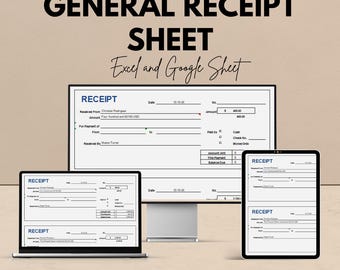 General Receipt Template – Editable Excel & Google Sheet | Instant Download | Perfect for Business and Personal Use