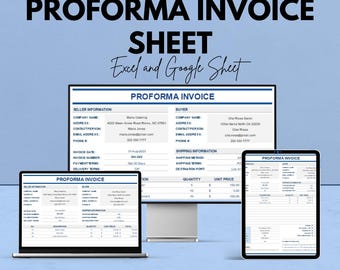 Proforma-Rechnungsvorlage - Excel & Google Sheets - Professioneller Rechnungssteller - Anpassbares Rechnungsblatt - Geschäftsrechnungsvorlage