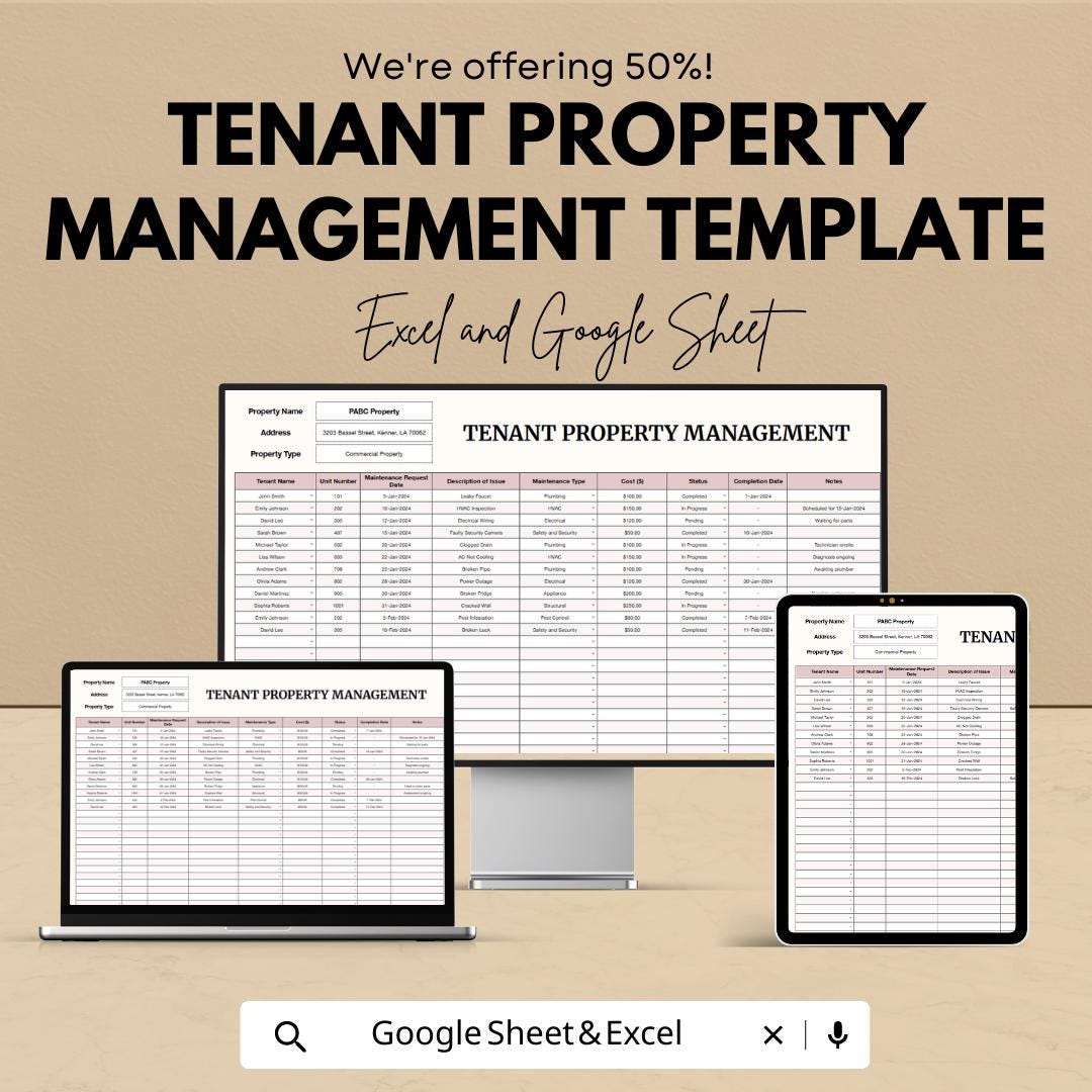 Tenant Property Management Template, Rental Management Spreadsheet ...
