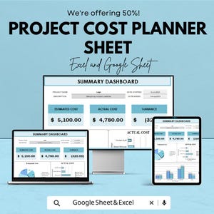 Project Cost Planner Sheet - Excel & Google Sheets | Budget Planning Template for Project Management