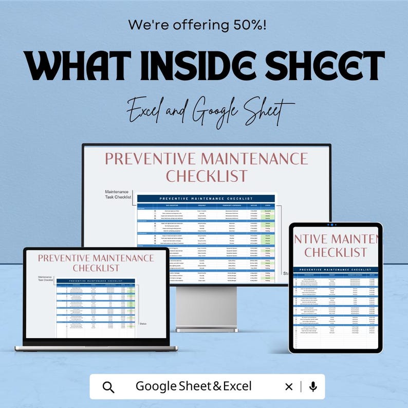 Blank Preventive Maintenance Checklist Sheet for Excel & Google Sheets ...