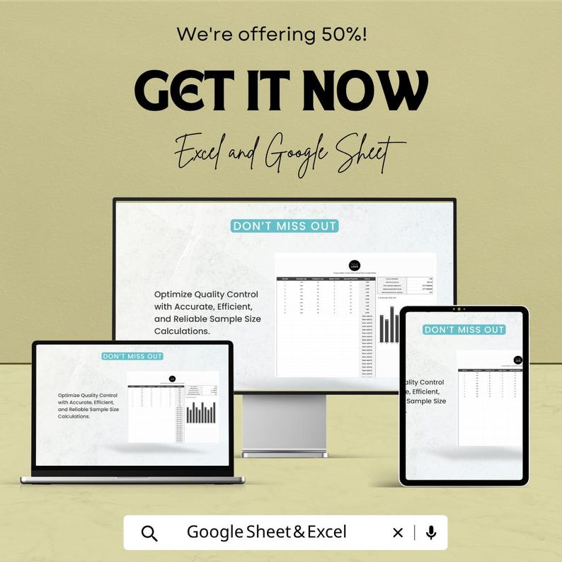 Tool Control Plan Example Sample Size Calculator Template | Quality Control Spreadsheet | QC ...