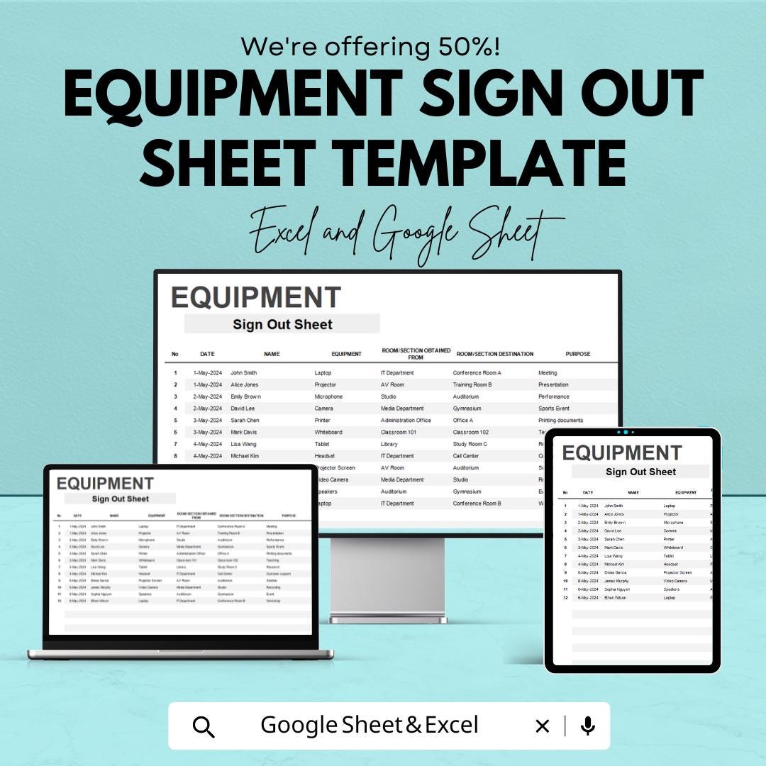 Equipment Sign Out Sheet Template | Asset Tracking Log | Equipment ...
