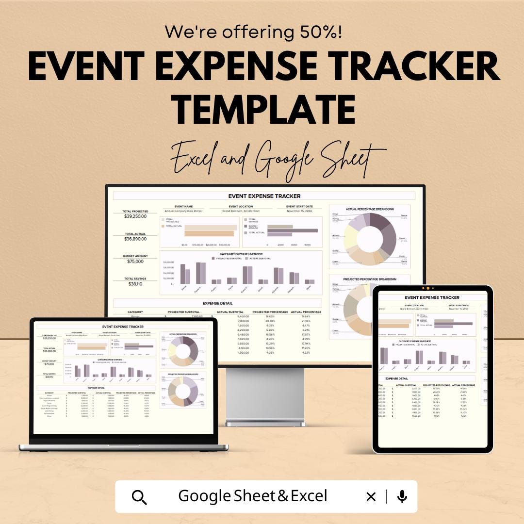 Event Expense Tracker Template | Excel & Google Sheets | Event Budget ...