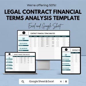 Mall för analys av finansiella villkor för juridiska avtal | Avtalsbetalning och finansiell analys | Excel- och Google Sheets-kalkylblad