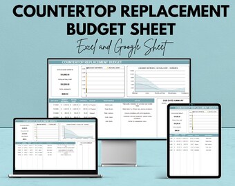 Arbeitsplatten-Ersatzhaushalt Blatt | Küchen Remodel Kosten Tracker | Excel & Google Sheets | Kostenvoranschlag für die Wohnungseinweihung
