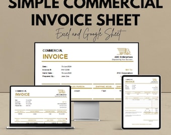 Simple Commercial Invoice Sheet | Google Sheets | Template | Editable Billing Invoice | Business Invoice Format | Printable Invoice Form