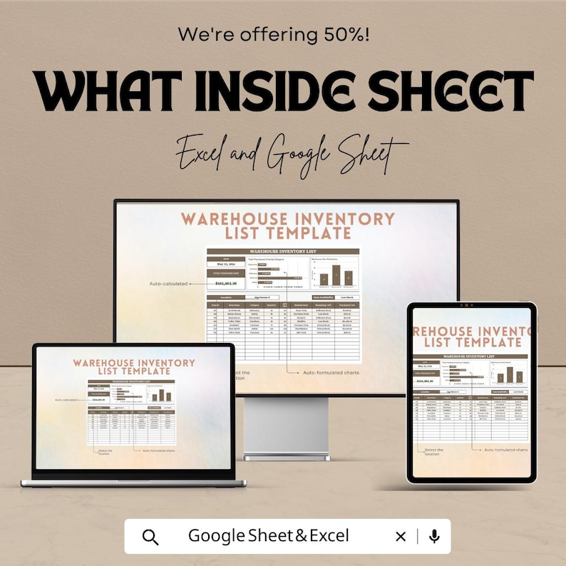warehouse inventory template in excel, google sheets -... Warehouse Inventory List Sheet | Excel and Google Sheets | Track Stock ...