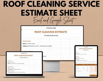 Kostenvoranschlag für Dachreinigungsservice - Excel- und Google Sheets-Vorlage für Angebote für die Dachreinigung, Preisschätzungsvorlage