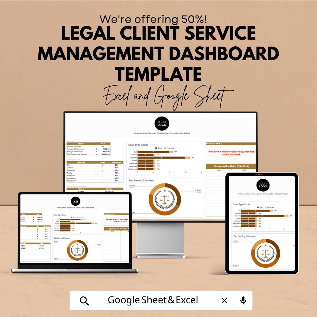 Legal Client Service Management Dashboard Template, Law Firm Case ...