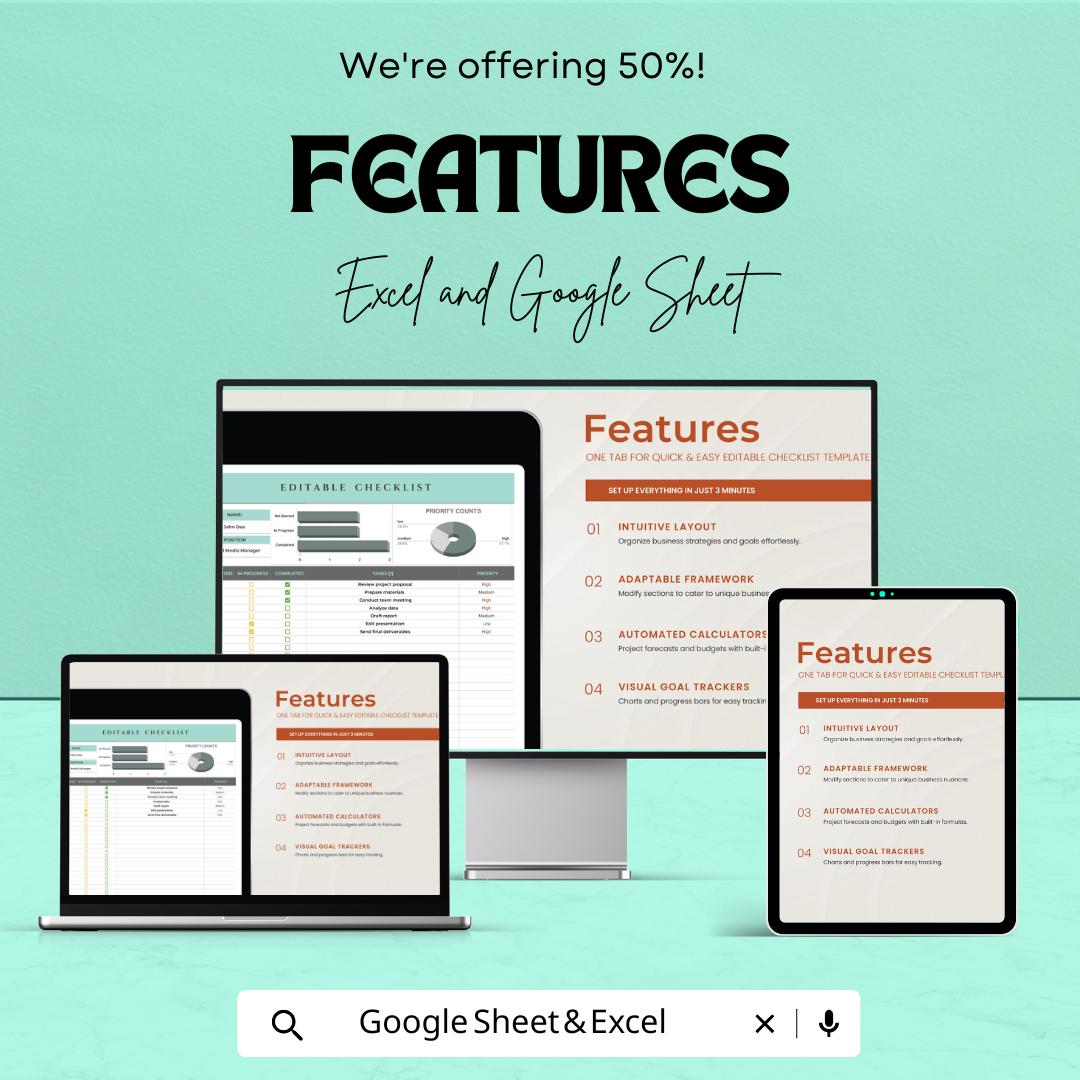 Editable Checklist Sheet | Excel and Google Sheets | Customizable Task ...