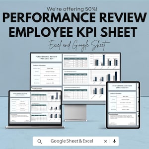 Performance Review Employee KPI Sheet | KPI Dashboard | Staff Evaluation Template | HR Google Sheet & Excel | Employee Performance Tracker