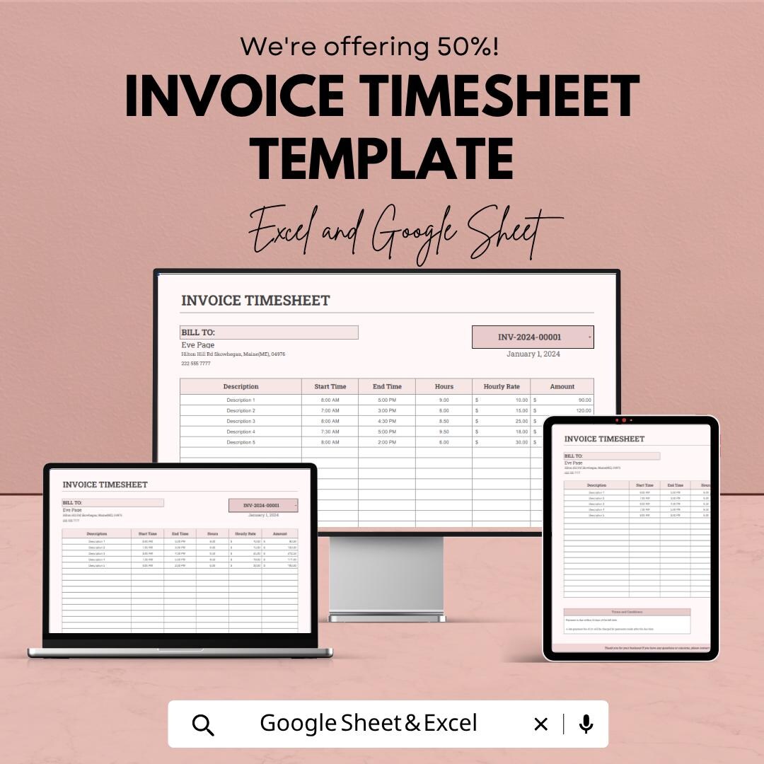 Invoice Timesheet Template | Freelancer Invoice Tracker | Work Hours ...
