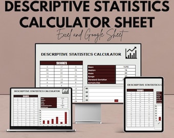 Descriptive Statistics Calculator Sheet for Excel & Google Sheets | Data Analysis Template | Statistical Calculator | Instant Download