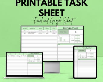 Druckbare Aufgabenliste - Aufgabenplaner Vorlage, Excel & Google Sheets, druckbare Tagesplaner, Verfolgen Sie Ihre Aufgaben und Termine