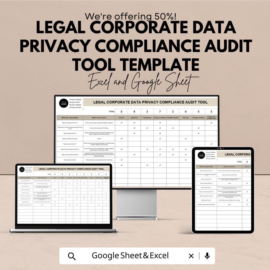 Legal Corporate Data Privacy Compliance Audit Tool Template | GDPR ...