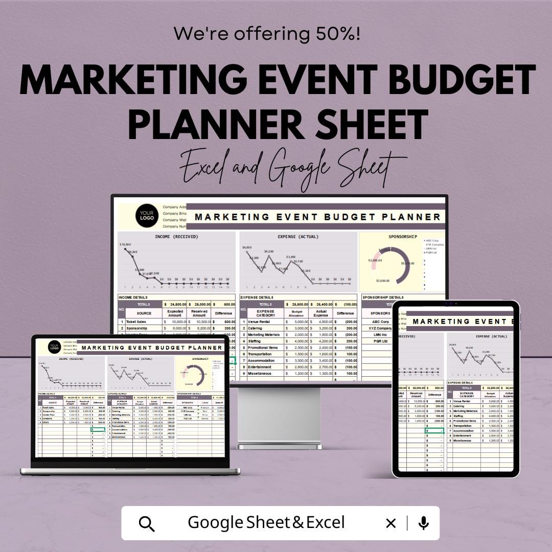 Marketing Event Budget Planner | Excel & Google Sheets | Event Budget ...