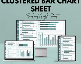 Clustered Bar Chart Sheet for Data Analysis | Excel and Google Sheet Template | Customizable Business Chart | Sales & Progress Visualization
