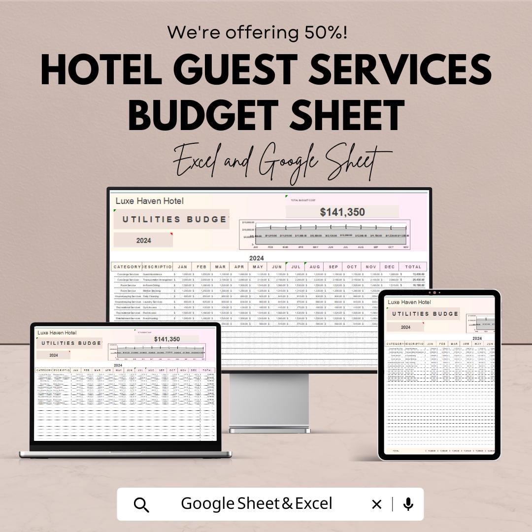 Hotel Guest Services Budget Sheet – Excel & Google Sheet Template ...