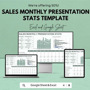 Sales Monthly Presentation Stats Template | Sales Dashboard | Monthly Sales Tracker | KPI Report | Presentation Metrics