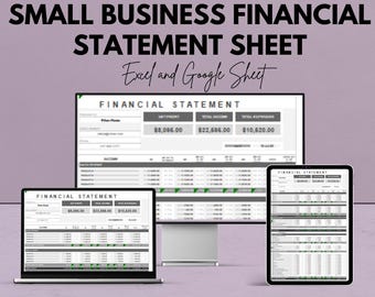 Small Business Financial Statement Template - Income, Expense & Cash Flow - Excel and Google Sheet Template - Financial Management