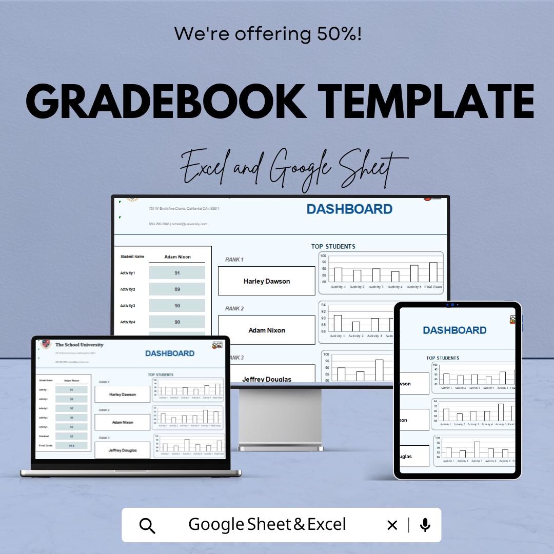 Gradebook Template | Excel and Google Sheets | Teacher Grade Tracker ...