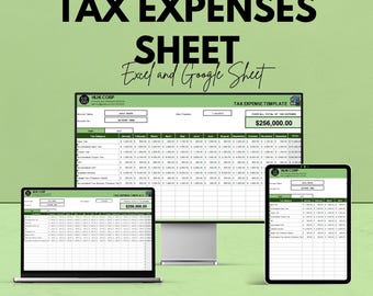 Tax Expenses Sheet | Excel & Google Sheet | Tax Tracking Template | Manage Business Expenses | Tax Preparation Tool | Financial Planner