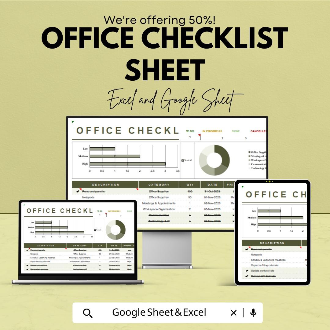 Paperwork Checklist Excel Office Checklist Sheet | Excel and Google Sheets Template | Task ...